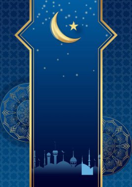 Mübarek, İslami, ramazan kareem, minareli bir caminin silueti yıldızlı bir gökyüzüne karşı, İslami etkinlikler veya ruhani içerikler için ideal..