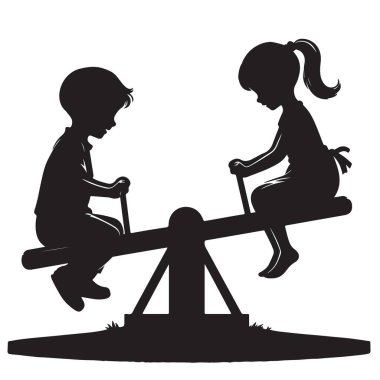 Çocuklar parkta tahterevalli siluetinde oynuyorlar.