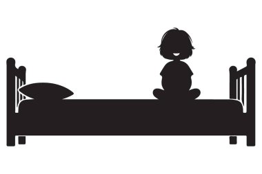 Siluet Çocuk Yatakta Oturuyor, Huzurlu Çocuklar Odası Clipart