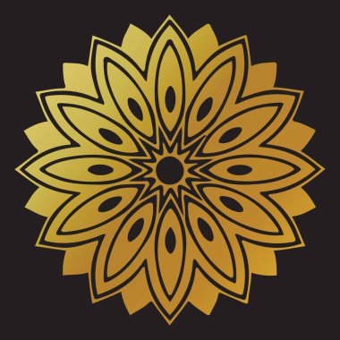 Basit Altın Çiçek Mandala Tasarımı Karanlık Arkaplan Vektör Sanatı