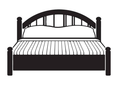 Yastıklı ve Çizgili Yataklı Zarif Tahta Yatak Çizimi