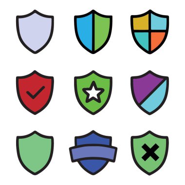 Güvenlik ve Koruma Teması İçin Çeşitli Renkli Kalkan Simgeleri