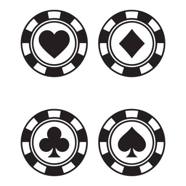 Poker Chip Vector Tasarımı Kalp, Elmas, Kulüp ve Maça Simgeleriyle