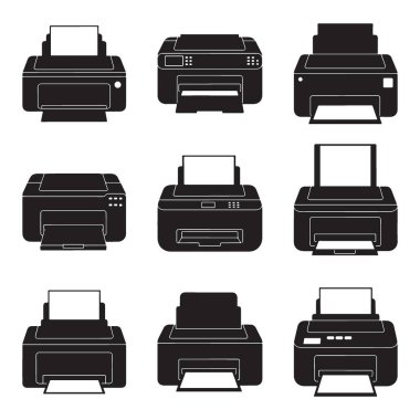 Ofis ve Teknolojik Sunumlar için Yazıcı Vektör Resimleri