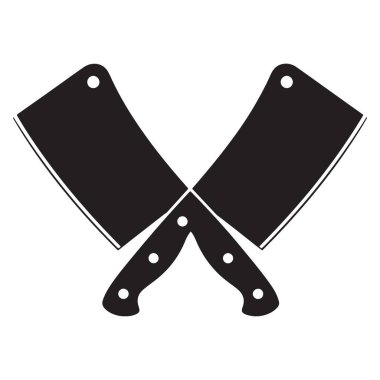 Crossed Meat Cleavers Silueti: Kasap Dükkanı veya Mutfak Konsepti