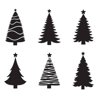 Tasarımlar için dekore edilmiş Noel Ağacı Silüet Vektör Koleksiyonu