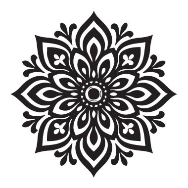 Ayrıntılı Siyah ve Beyaz Çiçek Mandala Vektör Tasarımı