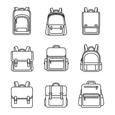 Minimalist Sırt Çantası Eğitim ve Seyahat Simgeleri Koleksiyonu