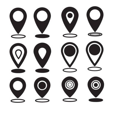 Vektör Haritalama Simgeleri Seyahat ve Yönlendirme Tasarımı için Ayarlandı