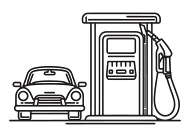 Benzin istasyonundaki benzini dolduran siluet vektörü