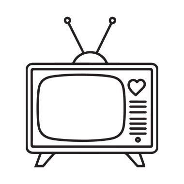 Nostaljik Tasarımlar İçin Yürek Simgesi İllüstrasyonlu Klasik Televizyon