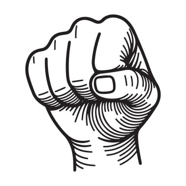 Yükseltilmiş Yumruk Silueti Vektör İllüstrasyon Kuvvet ve Dayanışma Sembolü