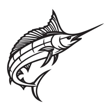Marlin Balık Silueti Vektör Grafik Çizimi Deniz Yaşamı Sanatı