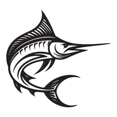Marlin Balık Silueti Vektör İllüstrasyon Denizci Vahşi Yaşam Sanatı