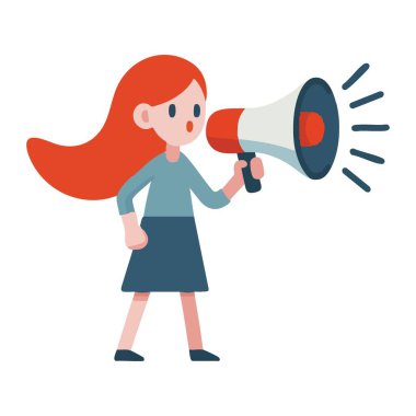 Kızıl Saçlı Kadın Megafon Vektör İllüstrasyonuyla Duyuruyor