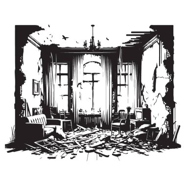 Felaket bir olaydan sonra yıkılan bir odanın silüeti.