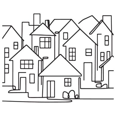 Mahalledeki Banliyö Evlerinin Basit Çizgi Sanatı İllüstrasyonu