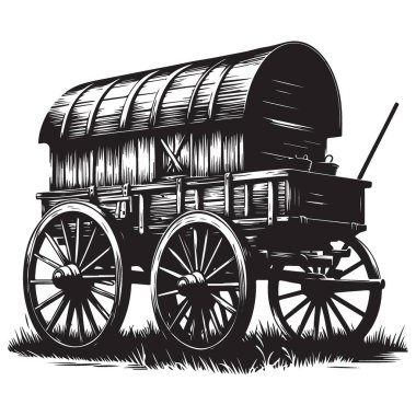 Klasik Kapalı Vagon İllüstrasyon Klasik Siluet Batı Taşımacılığı