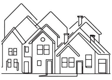 Minimalist Çizgi Sanatı Konut Evlerinin Bir Satırını Gösteriyor