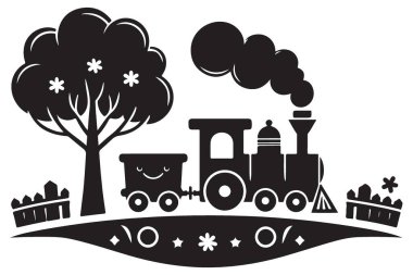 Çocuklar için Ağaç Resimli Tuhaf Siyah Tren Tasarımı