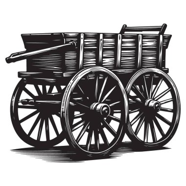 Antika Tahta Araba Çizimi Taşımacılık ve Çiftlik Tasarımı İçin Mükemmel