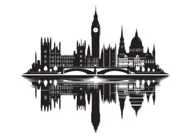 Londra Şehri Siluet Vektörü Seyahat Tasarımları Yansıması ile