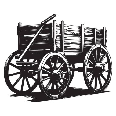 Eski Ahşap Vagon Vintage ve Tarihi Tasarımlar Çizimi