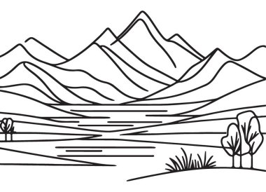 Huzurlu ve huzurlu göl manzaralı çizgili sanat dağı manzarası