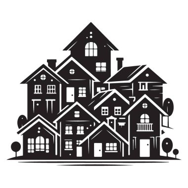 Bir köyün silueti vektör illüstrasyonlu yerleşim bölgeleri