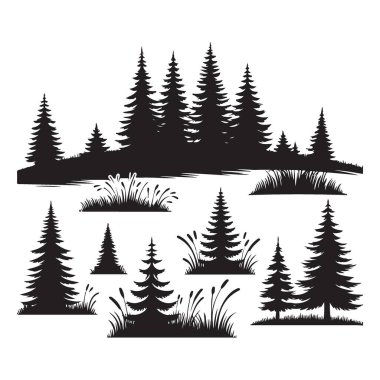 Çam Ağacı Ormanı Doğa Tasarımları için Silüet Vektör İllüstrasyonu