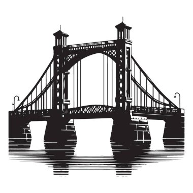 Şık Köprü Silüeti Taşımacılık ve Yer İmleri İçin Su Üzerinde Görüntü