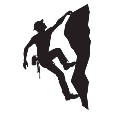 Kaya tırmanışçısının silueti Yükselen Dağ Macerası Spor Çizimi