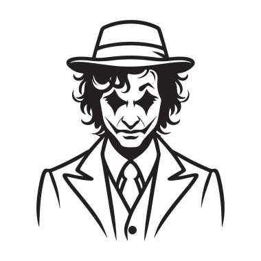 Uğursuz Joker Portresi Takım Elbise Şapka Siluet Çizim Tasarımı