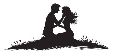 Romantik çiftlerin siluet sanatı, şefkatli bir kucaklama.