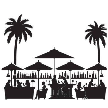 Siluet Açık Restoran Bar Salonu Rahatlatıcı Atmosfer Palmiye Ağaçları Tatili