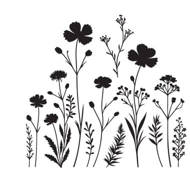 Doğa için Güzel Yaban Çiçeği Silüeti Vektör İllüstrasyonu İlham Veren Tasarımlar