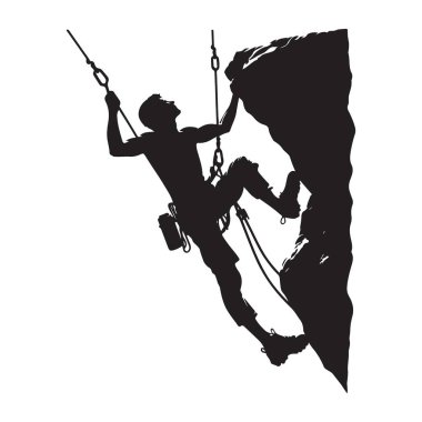 Kaya Dağcısı Siluet Vektör İllüstrasyonu Yükselen Uçurum Yüzü Sanatı
