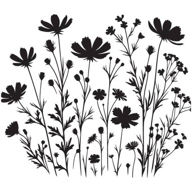Yaban çiçekleri silueti illüstrasyon vektör sanat tasarımı grafik kaynağı