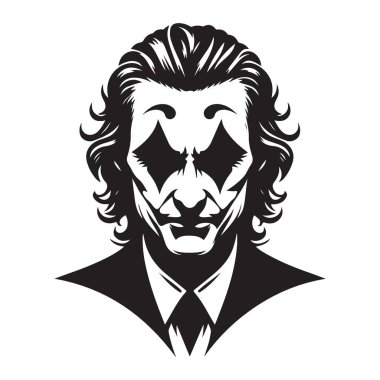Joker Silueti Kötü Portre Vektör Sanatı Kara Çizgi Roman Karakteri