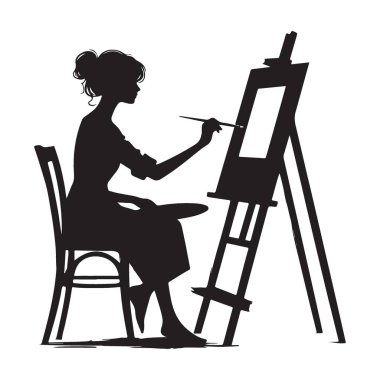 Easel Siluet Vektör İllüstrasyon Tasarımı Üzerine Yaratıcı Sanatçı Ressamı