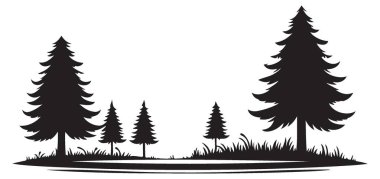 Huzurlu Çam Ormanı Manzarası Siluet Vektör Görüntü Doğa Sahnesi