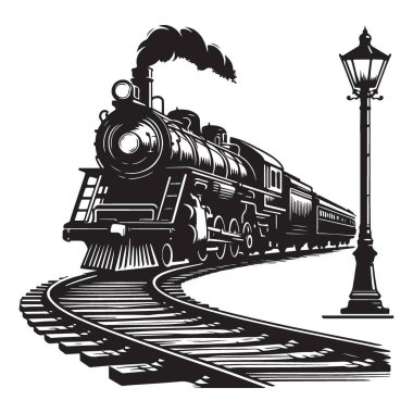 Parçalarla Eski Tren Lokomotifi Grafik Vektör İllüstrasyonu