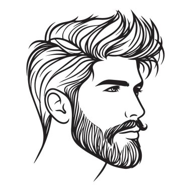 Sakallı şık bir adam, portre çizimi, modern tımar, erkek tarzı.