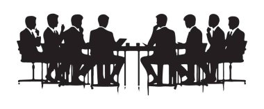 Konferansta İş Ekibi Silueti Vektör İllüstrasyonuyla Buluştu