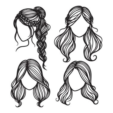 Güzellik ve Moda Tasarımı İçin Zarif Saç Tarzı Vektör İllüstrasyonu