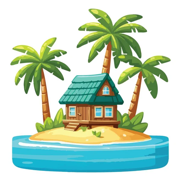 Plaj Evi ve Palm Trees Illustration ile Tropikal Ada Kaçamağı