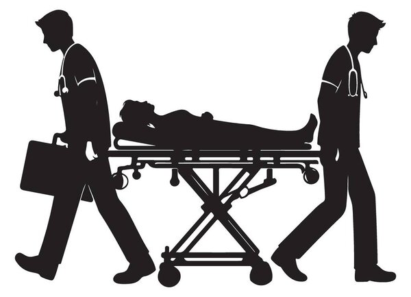 Emergency Medical Team Silhouette Illustration Stretcher Rescue Scene