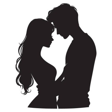 Romantik Çift Silueti Şefkatle Kucaklama Sanatı