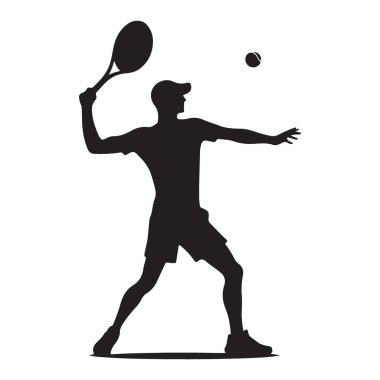 Aksiyon Siluetinde Tenis Oyuncusu Vektör İllüstrasyon Tasarımı