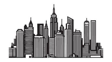 New York Şehri Skyline Silueti Mimari Mucizeler Çizimi